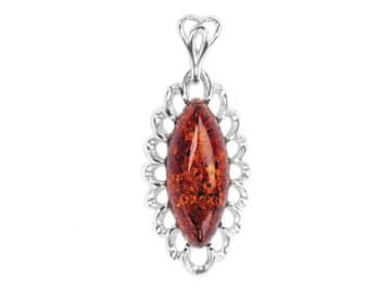 Seijou Veliki srebrni privjesak Marquise s jantarom, elegantni ženski privjesak 925
