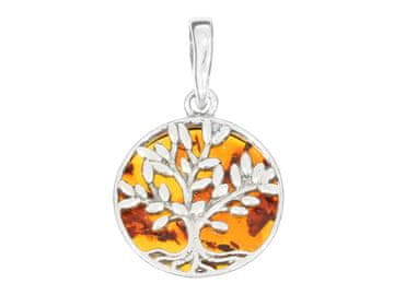 Seijou Srebrni privjesak Drvo života s jantarnim medaljonom Sretno drvo 925