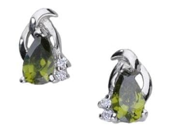 Seijou Srebrne naušnice s prirodnim peridotom i kubnim cirkonom, male ženske naušnice 925
