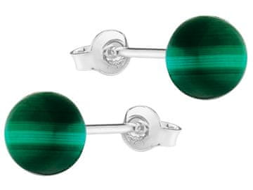 Seijou Srebrne naušnice s kamenčićima, male ženske naušnice, 6 mm, malahitni naušnice