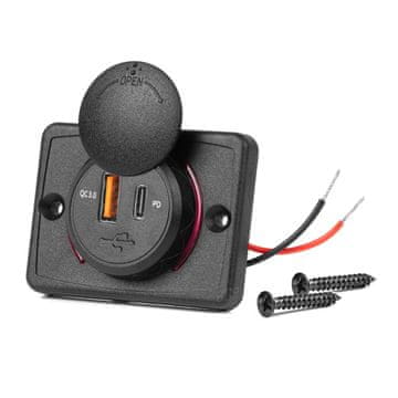 slomart Auto punjač AMiO, vodootporan, četvrtasti, USB+USB-C QC3.0, 12/24V