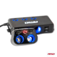 AMIO Razdjelnik za upaljač za cigarete 2x USB 1x USB-C 12V 24V + voltmetar -04173