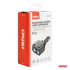 AMIO Razdjelnik za upaljač za cigarete 2x USB 1x USB-C 12V 24V + voltmetar -04173