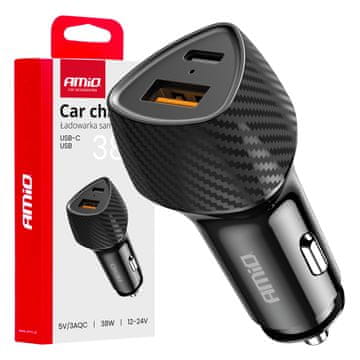 slomart Auto punjač AMiO QC+PD 38W, USB-A + USB-C