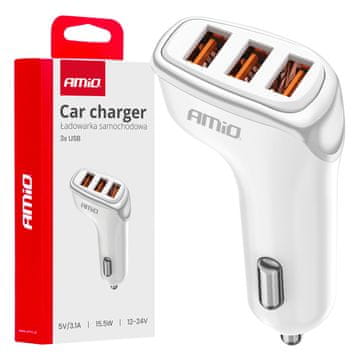 AMIO Auto punjač 3x USB-A 3.1A -03885