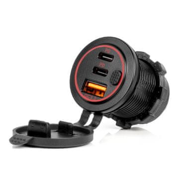 slomart Auto punjač AMiO, vodootporan, prekidač, USB+2xUSB-C QC3.0, 12/24V