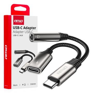 AMIO Adapter razdjelnik USB-C na USB-C + Mini Jack 3,5 mm 10 cm -04295