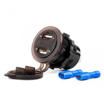 AMIO Vodootporni punjač s utičnicama i ispitivačem napona 2x USB 12V 24V MOD-06 -02856