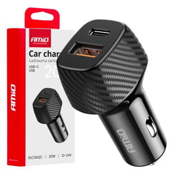 slomart Auto punjač AMiO QC+PD 20W, USB-A + USB-C