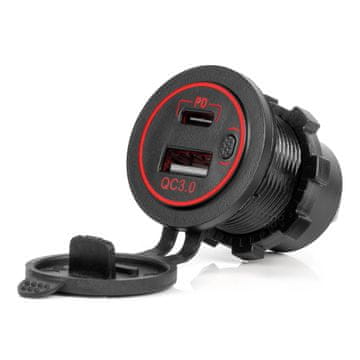 AMIO Auto punjač s USB utičnicama vodootporni USB + USB-C QC3.0 12V 24V -04221