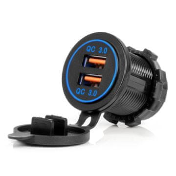 AMIO Auto punjač s USB utičnicama vodootpornim 2xUSB QC3.0 12V 24V -04218
