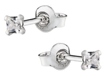 Seijou Srebrne naušnice s kubnim cirkonima, kvadratići 2 mm, male ženske naušnice, srebro 925