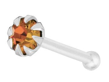 Seijou Srebrni prsten za nos s kubnim cirkonom, narančasta, okrugla nozdrva 2,5 mm, srebrni