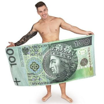 Ručnik za plažu, novčanica od 100 PLN, brzosušeći, 100% mikrofibra, za kupanje