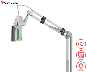 Genesis RADIUM 251 profesionalni mikrofon, 192kHz, USB-C, RGB, s držačem, bijeli