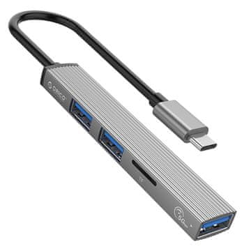 Orico Hub usb-c, čitač kartica Orico AH-12F-GY-BP 3xusb-a 3.1 gen1, 5gbps, aluminij