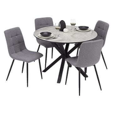 Homestyle4U Blagovaonski set 4-dijelni okrugli stol i tapecirane stolice 110x765 cm siva