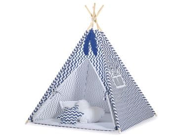 Bobono Tipi šator za djecu + privjesci od perja - Chevron tamnoplava boja