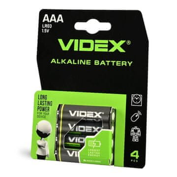 Set od 4 snažne alkalne baterije Videx AAA LR03 1,5 V 1200 mAh