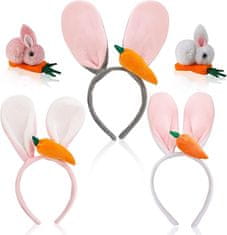 Nikcorp Uskršnje trake za glavu i ukosnice zečje uši, plišani set od 5 komada za djecu i odrasle, roza, bijela i siva boja