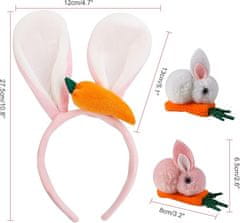 Nikcorp Uskršnje trake za glavu i ukosnice zečje uši, plišani set od 5 komada za djecu i odrasle, roza, bijela i siva boja