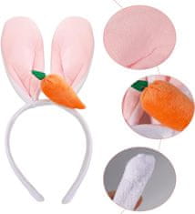 Nikcorp Uskršnje trake za glavu i ukosnice zečje uši, plišani set od 5 komada za djecu i odrasle, roza, bijela i siva boja