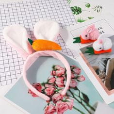 Nikcorp Uskršnje trake za glavu i ukosnice zečje uši, plišani set od 5 komada za djecu i odrasle, roza, bijela i siva boja