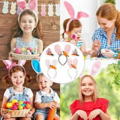 Nikcorp Uskršnje trake za glavu i ukosnice zečje uši, plišani set od 5 komada za djecu i odrasle, roza, bijela i siva boja