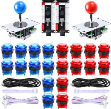 Nikcorp Retro Arcade DIY set za dva igrača, 2x 8-smjerni joystick, 20x LED osvijetljene tipke, Zero Delay USB, Windows/Raspberry Pi/PS3