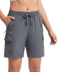 Nikcorp Ženske cargo kratke hlače sportske za trekking i trening, lagane i brzosušeće, sa šest džepova, sive boje, veličina M