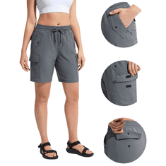 Nikcorp Ženske cargo kratke hlače sportske za trekking i trening, lagane i brzosušeće, sa šest džepova, sive boje, veličina M