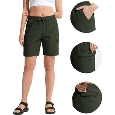 Nikcorp Ženske cargo kratke hlače sportske za trekking i trening, lagane i brzosušeće s džepovima, zelene, veličina XXXL