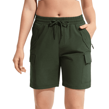Nikcorp Ženske cargo kratke hlače sportske za treking i trening, lagane i brzosušeće s džepovima, elastični pojas, zelena boja, veličina L