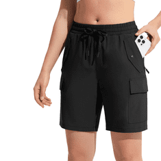 Nikcorp Ženske cargo kratke hlače sportske za trekking i trening, lagane i brzosušeće, sa šest džepova, crne boje, veličina M