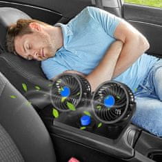 Nikcorp Auto ventilator s dvostrukom glavom 12V, rotacija 360 stupnjeva, 2 brzine hlađenja, za automobil, SUV i kombi vozila, crni