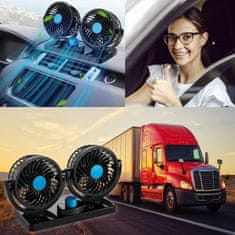Nikcorp Auto ventilator s dvostrukom glavom 12V, rotacija 360 stupnjeva, 2 brzine hlađenja, za automobil, SUV i kombi vozila, crni