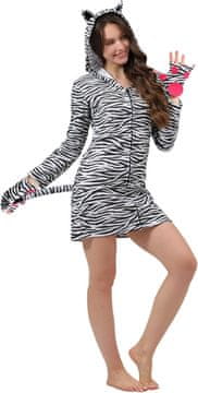 Nikcorp Ženska pidžama kigurumi Zebra, plišani kombinezon s kapuljačom i rukavicama, topla flis tkanina, udobna i mekana, veličina XL