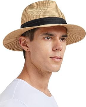Nikcorp Slamnati šešir Fedora, unisex ljetni šešir za sunce i plažu, podesiva veličina 55-57 cm, lagana prozračna papirnata slama