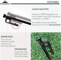 Nikcorp Čelični klinovi za šatore od kovanog čelika, sidra za tvrdu i kamenitu podlogu, duljina 30 cm, set od 6 komada