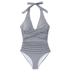 Nikcorp Jednodijelni kupaći kostim V-izrez za oblikovanje tijela s prugama, otvorena leđa, podesive naramenice, bijeli, veličina S