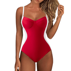 Nikcorp Jednodijelni kupaći kostim Push Up s V-izrezom, efektom oblikovanja struka i otvorenim leđima, brzosušeći, crveni, veličina S