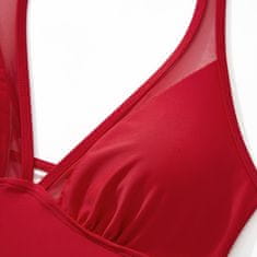 Nikcorp Jednodijelni kupaći kostim V-izrez Push Up Otvorena leđa Crveni L, kupaći kostim s volanima za oblikovanje struka i efekt mršavljenja