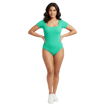Nikcorp Ženski body za oblikovanje s kratkim rukavima, efekt sužavanja struka, V-izrez, rastezljiv materijal, mentol zeleni, M