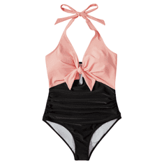 Nikcorp Jednodijelni kupaći kostim ženski s push-up efektom, oblikujući dizajn s naborima za trbuh, V-izrez, ružičasti, veličina S