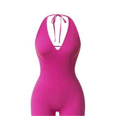 Nikcorp Ženski jednodijelni kombinezon bodi za oblikovanje tijela, bešavni rebrasti dizajn s otvorenim leđima, ružičasti, veličina L