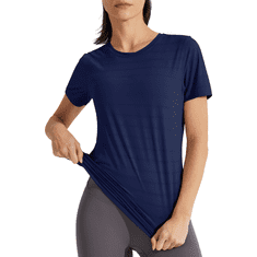 Nikcorp Ženska majica za jogu, trening i sport, elastična i brzosušeća, kratki rukavi, tamnoplava boja, veličina S