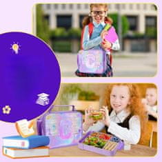 Nikcorp Kutija za ručak i termo torba za djevojčice, set za školu, 6 pretinaca, bento lunchbox 1330 ml, pribor za jelo, ružičasta