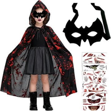 Nikcorp Kostim Vampira Drakule za djecu s ogrtačem od 110 cm, maskom i tetovažama, idealan za Halloween i karneval, bijelo-crveni