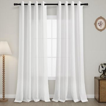 Nikcorp Lanene zavjese poluprozirne za dnevni boravak i kuhinju, bijela boja, 140x138 cm, 2 komada, rustikalni boho stil