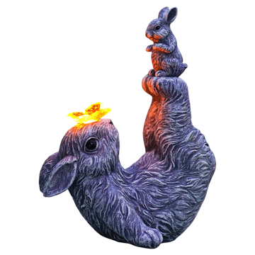 Nikcorp Vrtna solarna figura LED svjetiljka Zečevi, dekorativna skulptura od smole, siva, otporna na UV zračenje i kišu, visina 23 cm